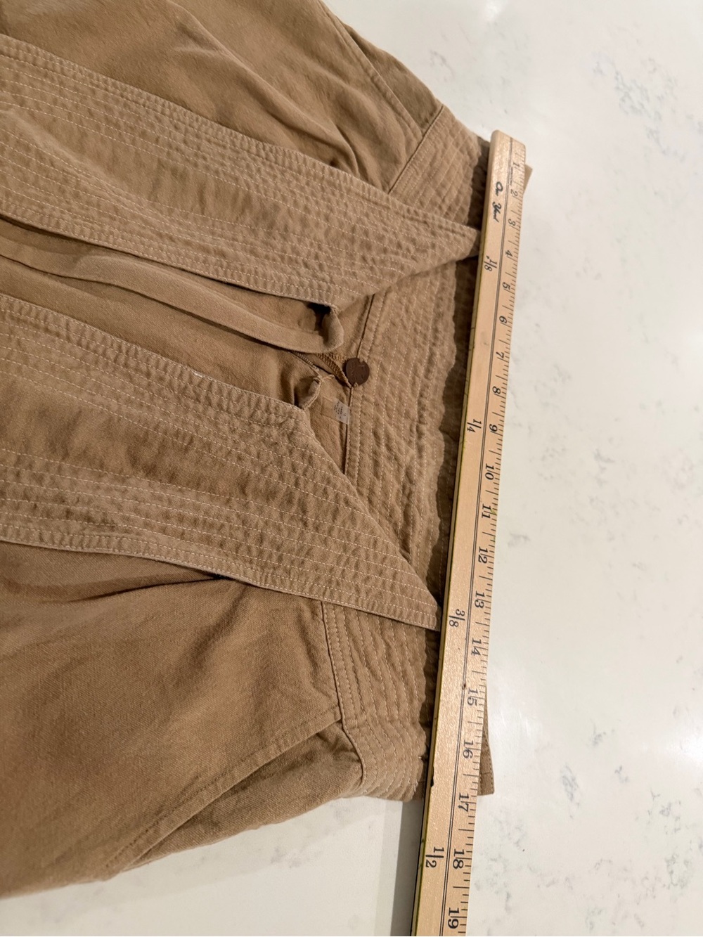 High-Waist Tie-Belt Women’s Shorts in Tan - Picture 8 of 10